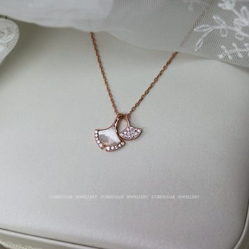 通體925純銀貝殼鑲鉆銀杏葉項鏈小眾設計簡約輕奢法式鎖骨鏈女1入