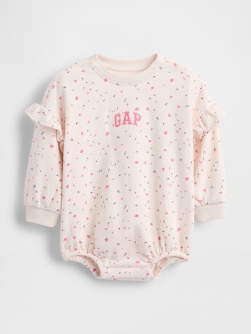 嬰兒裝 Logo刺繡印花圓領長袖包屁衣-淡粉色