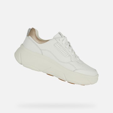 【GEOX】女鞋 休閒鞋 白金 小白鞋 NEBULA™透氣防潑水厚底增高運動鞋