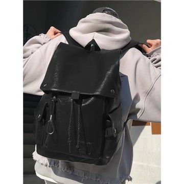 雙肩包男大學生簡約純色大容量潮酷新款旅行背包女初中高中生書包