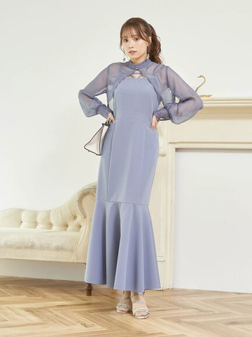 【SET ITEM】透明感短版罩衫+細肩魚尾剪裁洋裝(1D31L0H0200) - earth music&ecology