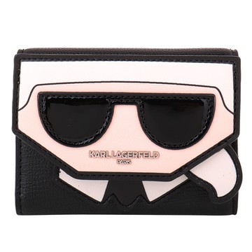KARL LAGERFELD AL  墨鏡老佛爺暗釦卡夾零錢包(黑)