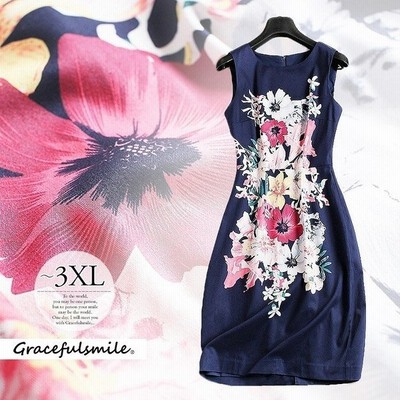 女心をくすぐる華やかフラワー ドレス パーティードレス ワンピース 花柄 タイト スレンダーライン 膝丈 大きいサイズ 結婚式 通販 Lineポイント最大get Lineショッピング