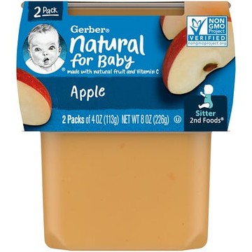 Gerber, 嬰幼兒天然食品，2 階段輔食®，蘋果，2 包，每包 4 盎司（113 克）