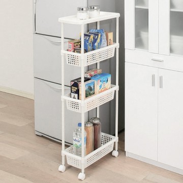 日本珍珠金屬 日本製間隙款四層收納推車(白色)