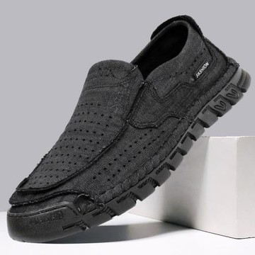 夏季老北京布鞋男網面鞋亞麻透氣舒適牛筋軟底休閑中老年爸爸鞋子