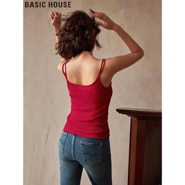 Basic House/百家好大U領彈力修身內搭法式吊帶背心女2025夏新款