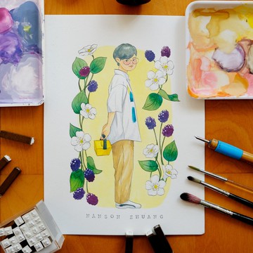 單人花草植系似顏繪/全身_ Chiweiii Kao