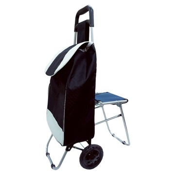 雙手萬能 輕巧二輪折疊帶椅購物車 PP塑膠材質 牛津布鐵 高93.5x寬34x深27 公分  顏色隨機  1個