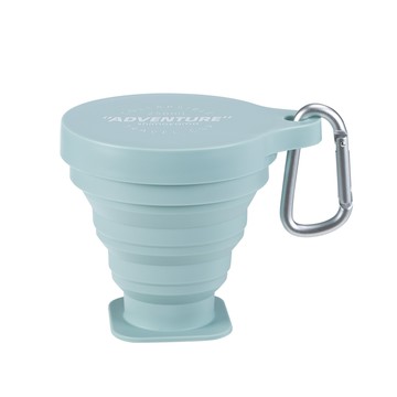 【日本霜山】耐熱矽膠摺疊伸縮隨行杯(附登山扣環)-250ml-2入-多色可選 (旅行杯/露營杯)-薄荷綠