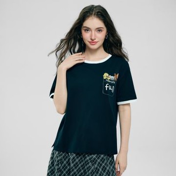 GIORDANO 女裝撞色印花短袖T恤 湯姆貓與傑利鼠系列