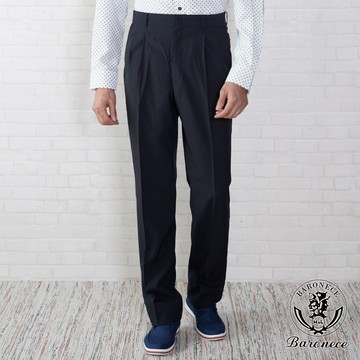 【BARONECE】商務紳士伸縮褲腰打摺西褲_藍黑色(130671-01)