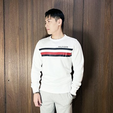美國百分百【全新真品】Tommy Hilfiger 大學T 棉質 刷毛 TH 長袖上衣 LOGO 白色 CT80