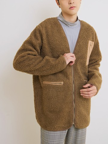 羊羔毛口袋拼接設計保暖外套