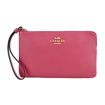 COACH 立體馬車LOGO防刮皮革L拉鍊手拿包（中/草莓粉） _廠商直送