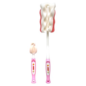 費雪 海綿奶瓶刷 + 奶嘴刷套裝 不留刮痕、海綿刷頭、貼合死角  粉色  2組