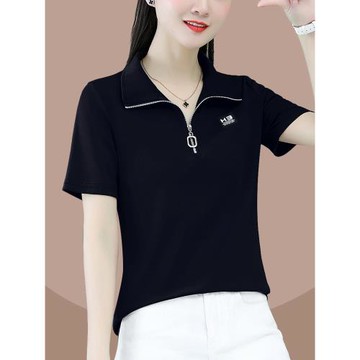 歐洲站短袖t恤女2026夏新款polo衫翻領拉鏈短款上衣時尚洋氣修身