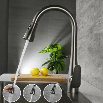 水槽 洗菜盆 洗菜池 大單槽 免運速發 開立發票 槍灰色水龍頭廚房龍頭抽式龍頭冷熱可旋轉廚房洗菜盆龍頭高檔龍頭