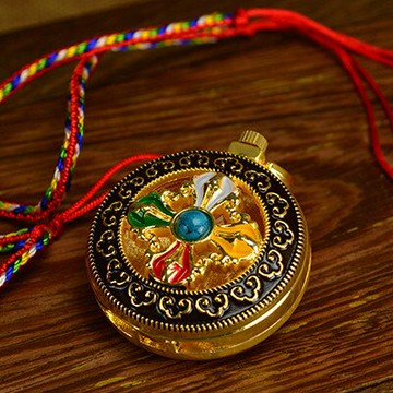 藏傳法器用品 彩繪鑲寶石祥云蓮花十字金剛杵杵 嘎烏盒吊墜 特價