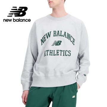 【New Balance】 NB 親膚植絨學院風文字長袖上衣_男性_灰色_AMT33550AG