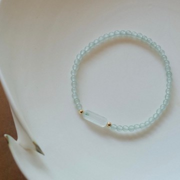 拈翠-緬甸天然A貨翡翠-高冰放光晴綠翡翠小咪咪設計手串