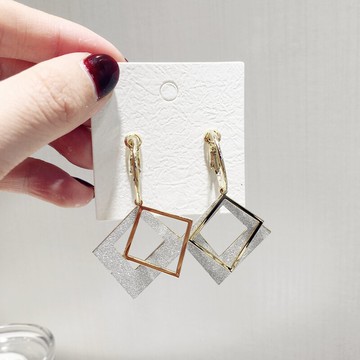 網紅氣質個性潮人閃閃磨砂亮片棱形幾何兩用耳圈耳環高級感飾品新1入