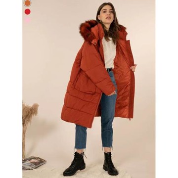 歐美秋冬加厚純色連帽羽絨棉外套大碼棉服女中長時尚休閑保暖棉衣