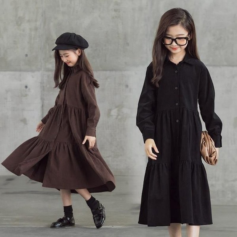 キッズ ジュニア ワンピース 春秋 可愛い 子供服 長袖 コーデュロイ 無地 Kwda007 2色1 165 通販 Lineポイント最大0 5 Get Lineショッピング
