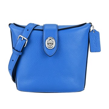 COACH 轉扣荔枝紋皮革斜背水桶包(皇家藍)