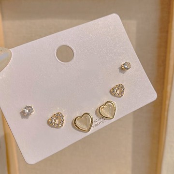 愛心貓眼石套裝耳釘女小巧精致鋯石耳環高級感百搭耳飾年新款