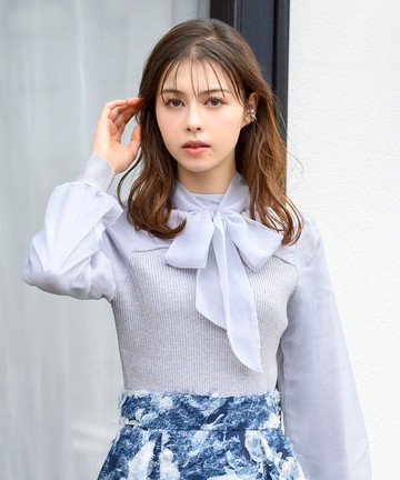 蝴蝶結領口吊帶背心拼接針織衣(MM448312)