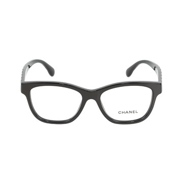 CHANEL 金色CC Logo 菱格紋設計方框眼鏡(黑色) 51mm