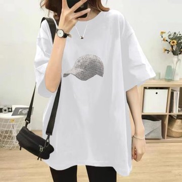 純棉白色短袖t恤女燙鉆新款爆款歐貨大碼上衣寬松顯瘦體恤ins夏季