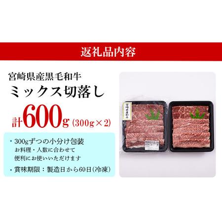 ふるさと納税 宮崎県産 黒毛和牛 切り落とし 600g (300g×2) 小分け 黒毛和牛 モモ カタ バラ ミックス 冷凍 送料無料 国産 牛 肉 黒毛和牛 .. 宮崎県美郷町