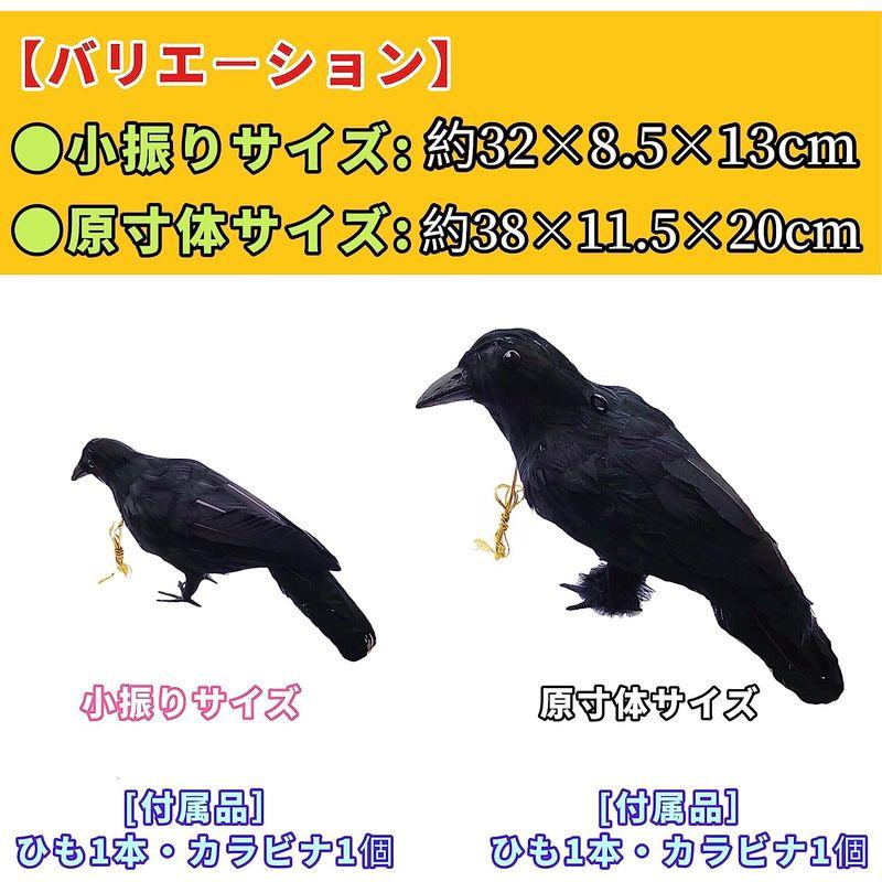 ONESORA カラスよけ 鳩よけ 本物そっくり リアル羽毛カラス 小振りサイズ 2羽 ぶら下げて吊るすだけ カラス撃退