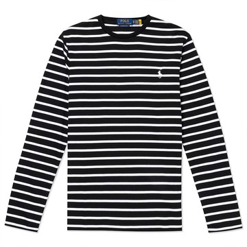RALPH LAUREN POLO 熱銷刺繡小馬透氣排汗素面長袖T恤-黑白條紋色(PIMA棉)