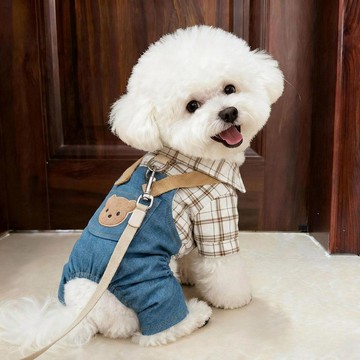 狗狗衣服想夏季牛仔揹帶褲可牽引中小型犬寵物泰迪比熊春秋四腳裝