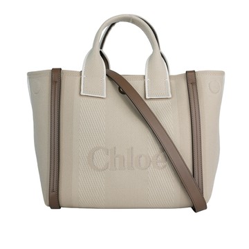 CHLOE' Carry 刺繡標誌帆布小款手提/斜背二用托特包(米色)