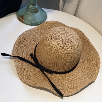 遮陽草帽綁帶沙灘帽-時尚波浪邊大簷防曬七夕情人節禮物女帽子3色73eq31【正韓進口】【米蘭精品】