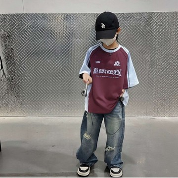 夏季新品 男童上衣 T恤 短袖上衣 大童 短袖T恤 童裝 兒童網紅夏季棉寬鬆潮流百搭韓版個性帥氣時尚男寶洋氣夏天上衣