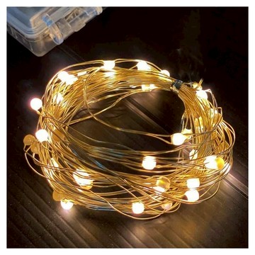 摩達客 LED大頭銅線燈串 50燈 暖白光 USB電池盒兩用充電 8種模式 5米長  1個