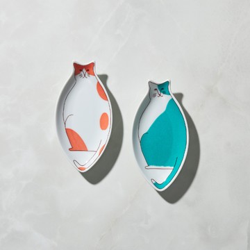 日本晴九谷燒 - 貓小盤(2件組)  - 14cm