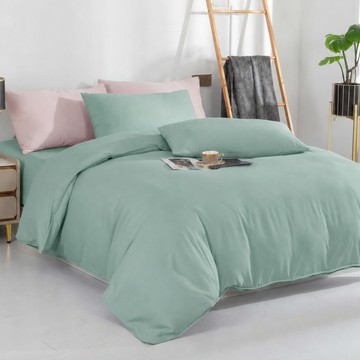 FOCA 簡約素色天絲寢具4件組  綠色  床包 + 兩用被 + 枕套 2個  Queen Size(188 x 182cm)