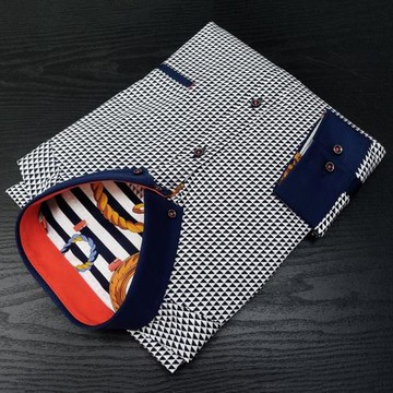 外貿男裝品牌剪標尾貨男式秋季新品點點印花長袖襯衫修身潮襯衣男