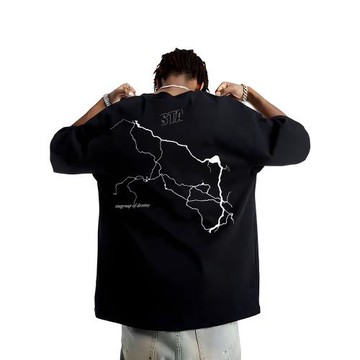 STA旗艦店美式復古閃電印花短袖ins潮牌重磅休閑寬松百搭純棉T恤