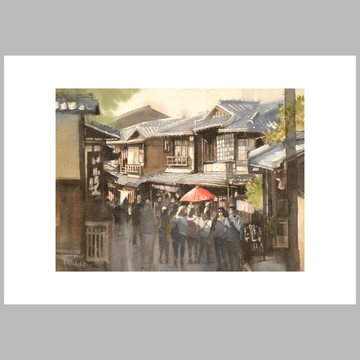 京都東山 三年阪一帶 藝術印刷品 A3 尺寸 (A4 繪製範圍) 水彩寫生
