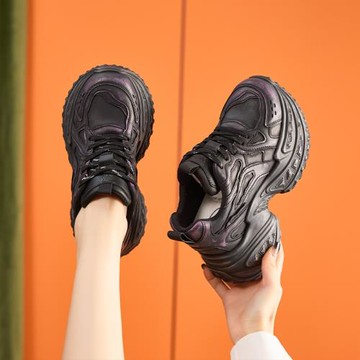 10cm復古做舊厚底內增高老爹鞋女款2025春春新款真皮顯腳小運動鞋