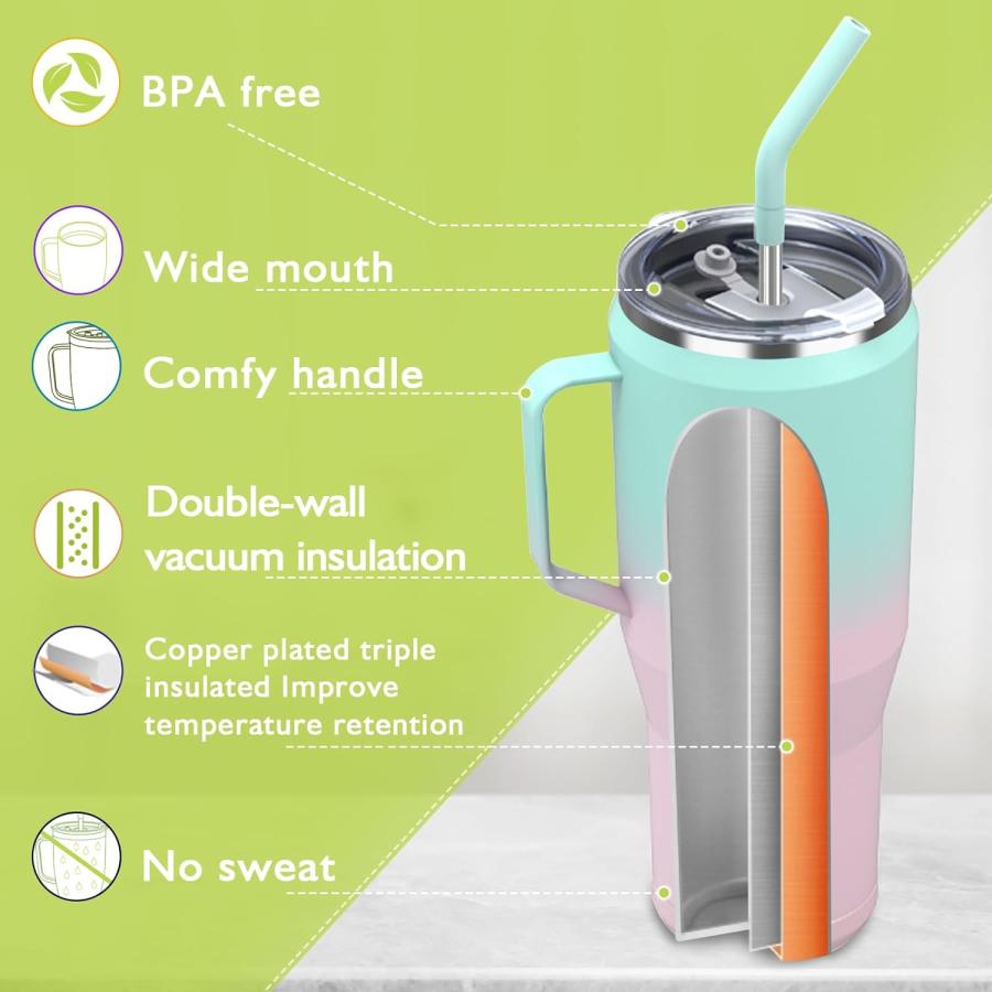 Zukro 50 oz Mug Tumbler With Handle And Straw  Vacuum Insulated Stainless Steel Large Travel Water Cup with Lid Fit in Cup Holder No Sweat Keep Dri