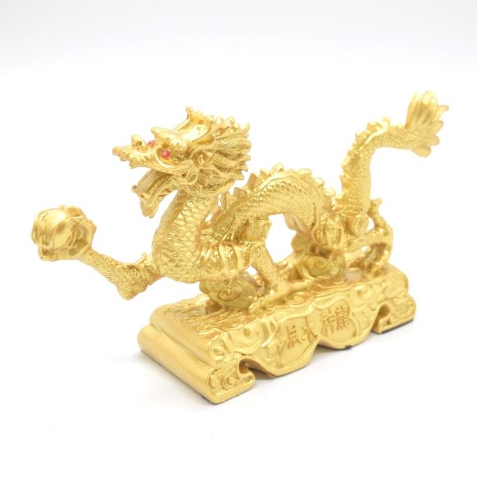 龍 金色 如意宝珠 樹脂製置物 13cm