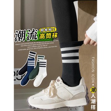 配鯊魚褲的襪子外穿高筒薄款運動襪春秋潮秋冬i非純棉夏季女中筒